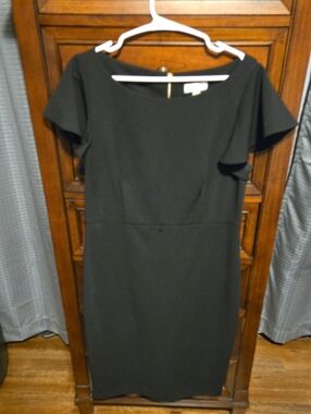 Calvin Klein Black Midi Sheath Dress with Flutter Sleeves